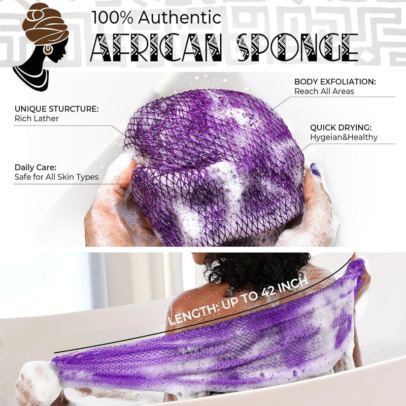 RelaxScene African Net Sponge Authentic - 2 Pieces Exfoliating Body Scrubber Bath Sponge - Back Scrubber Washcloth for Shower White&Purple - Real African Scrub Exfoliator Body Care Bathing Accessorie - Image 2